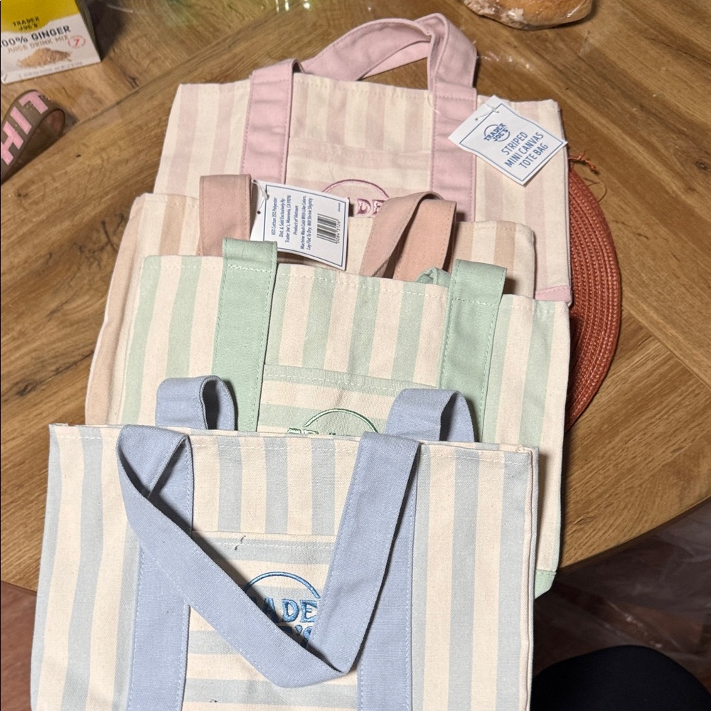 Striped Canvas Tote Bag — Pastel Pink, Mint & Light Blue